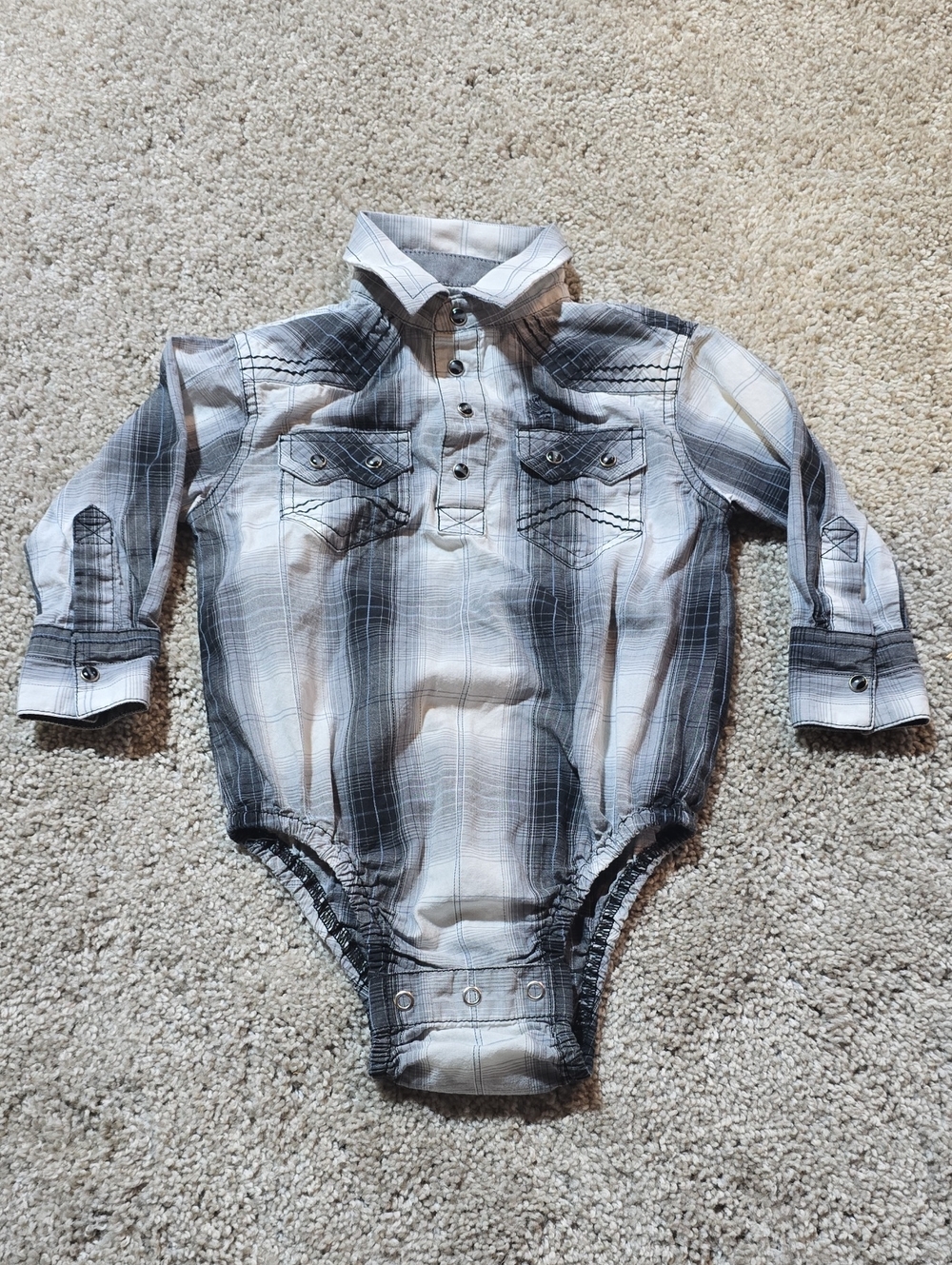 Gray Plaid Long-Sleeve Baby One-Piece Bodysuit